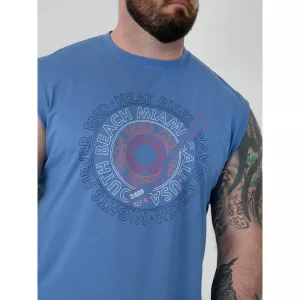 T-shirt sans manches Miami été Mélange de bleu clair-3XL