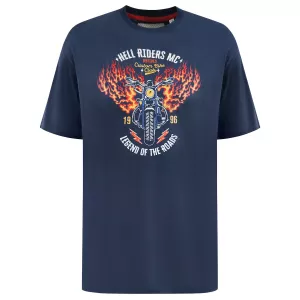 T-shirt moto flammes biker bleu Foncé