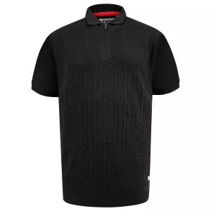 Polo maille torsadée zippé noir-4XL