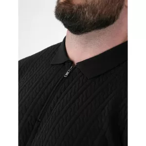 Polo maille torsadée zippé noir-3XL