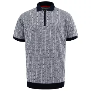 Polo jacquard graphique zippé bleu marine -4XL