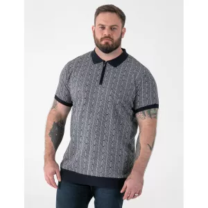 Polo jacquard graphique zippé bleu marine -4XL