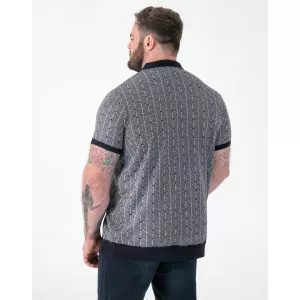 Polo jacquard graphique zippé bleu marine -3XL