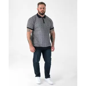 Polo jacquard graphique zippé bleu marine -5XL