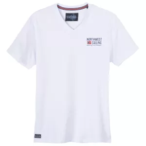 T-shirt col V nautique blanc-4XL