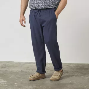 Pantalon lin comfort fit bleu marine-4XL