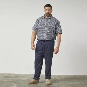 Pantalon lin comfort fit bleu marine-3XL