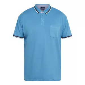 Polo manches courtes bleu liserés contrastés-7XL
