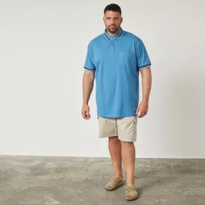 Polo manches courtes bleu liserés contrastés-8XL