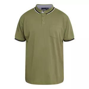 Polo manches courtes vert olive liserés contrastés