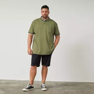 Polo manches courtes vert olive liserés contrastés-8XL
