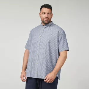 Chemise rayée Ligné bleu marine col mao léger-5XL