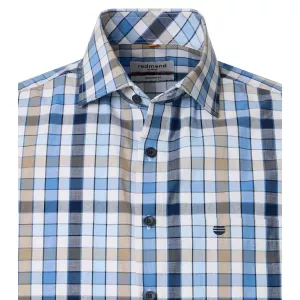 Chemise casual à carreaux bleu marine bleu clair et blanc Comfort Fit-5XL