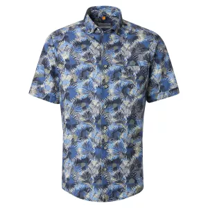 Chemise imprimée bleue motif floral lin mélangé estival