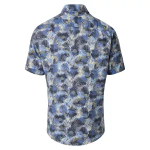 Chemise imprimée bleue motif floral lin mélangé estival-2XL