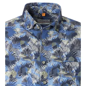 Chemise imprimée bleue motif floral lin mélangé estival-6XL