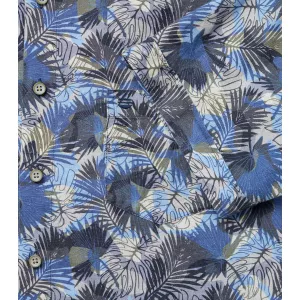 Chemise imprimée bleue motif floral lin mélangé estival-4XL