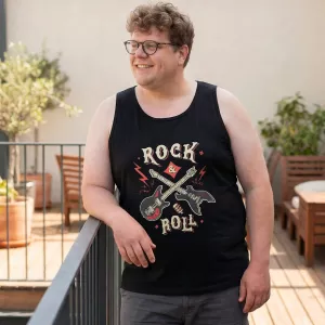 Débardeur noir imprimé Rock and Roll-5XL