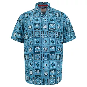Chemise resort D555 imprimée bleue turquoise