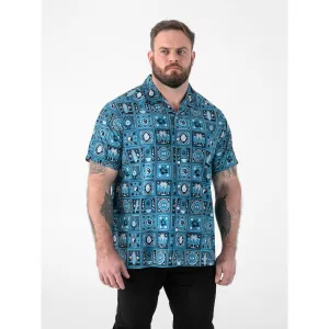 Chemise resort D555 imprimée bleue turquoise-6XL