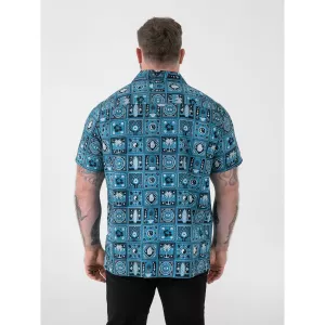 Chemise resort D555 imprimée bleue turquoise-3XL