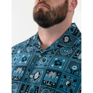 Chemise resort D555 imprimée bleue turquoise-3XL