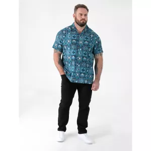 Chemise resort D555 imprimée bleue turquoise-3XL