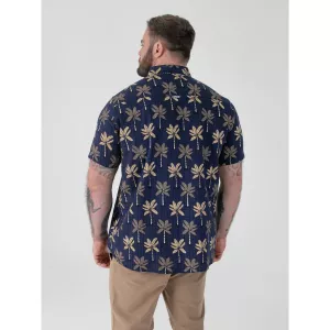 Chemise D555 palmiers jacquard bleu marine-3XL