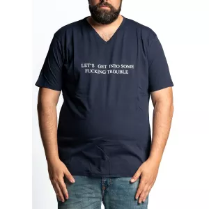 T-shirt col V message fun bleu marine