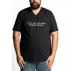 T-shirt col V message fun noir