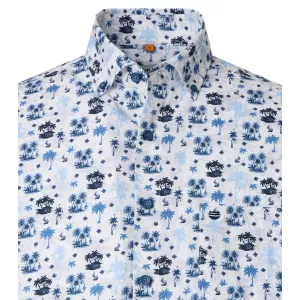Chemise tropicale manches courtes motifs bleue-6XL