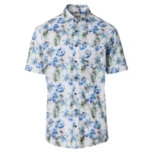 Chemise manches courtes fleur bleue