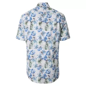 Chemise manches courtes fleur bleue-4XL