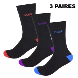 Chaussettes noire 3 paires contrastées