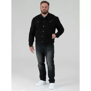 Veste en jean noir délavé coupe droite extensible-4XL