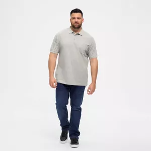 Polo piquet Mélange de gris clair avec poche-5XL