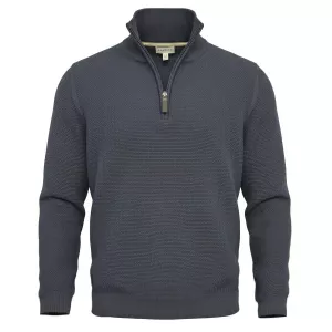 Pull col zippé maille texturée bleu marine-4XL