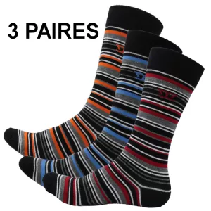  3 paires de chaussettes Noir / rouge orange bleu grande taille