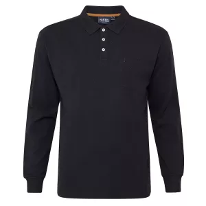 Polo manches longues noir motif texturé
