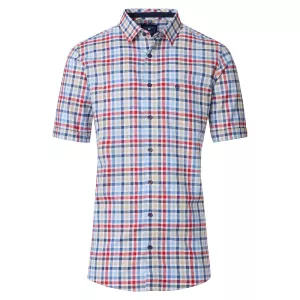 Chemise à carreaux rouge bleu beige manches courtes