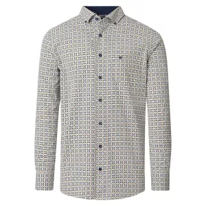 Chemise motifs jaune, bleu et marron imprimée manches longues